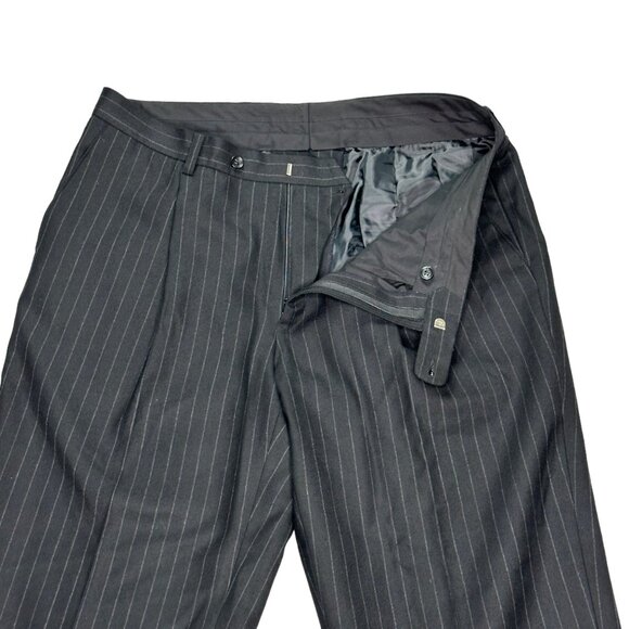 Mens Trousers England Tasmanian Wool Cashmere Black Pinstripe Pants Work - Picture 7 of 16